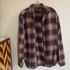 Filson Red Black White Yellow Plaid Button-Down lumberjack 100% cotton SOFT